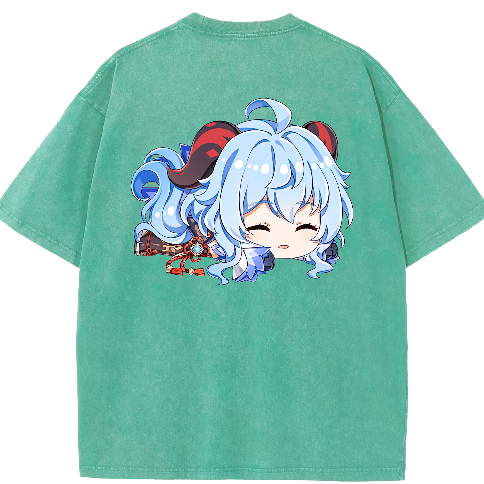 げんし神 甘雨 かんう genshin Ganyu 綿100% ヴィンテージ風 半袖Tシャツ（背面プリント）